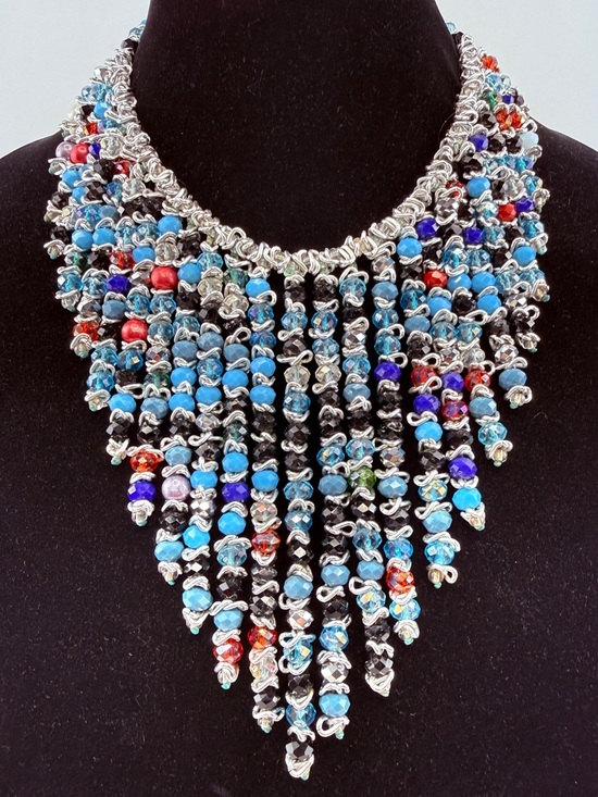 Jewelry - Bib-Style Fringe Bead Statement Necklace